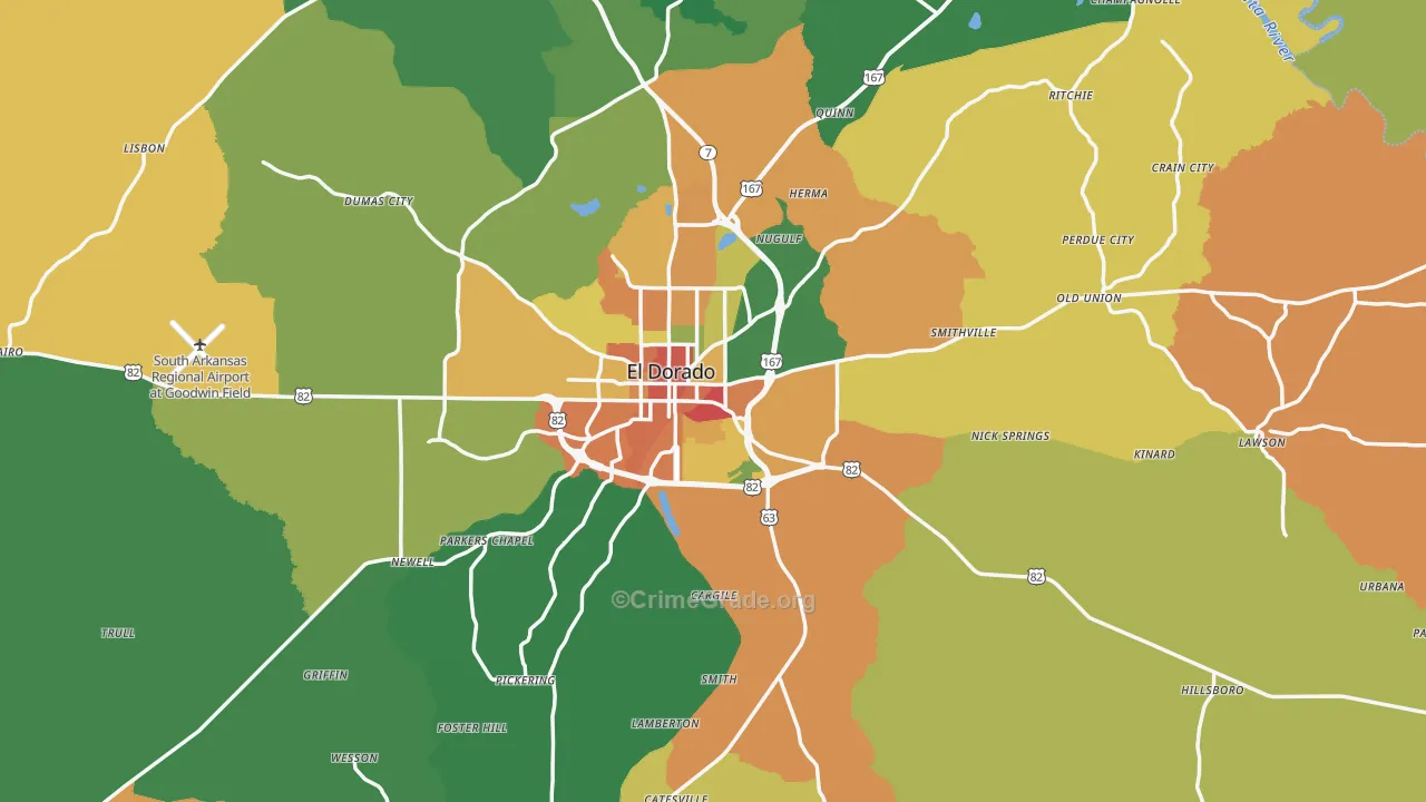 Union County, AR Map of Burglary Rates