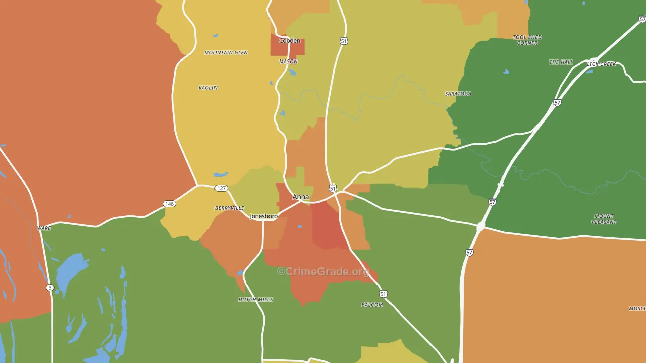 Union County, IL Map of Burglary Rates
