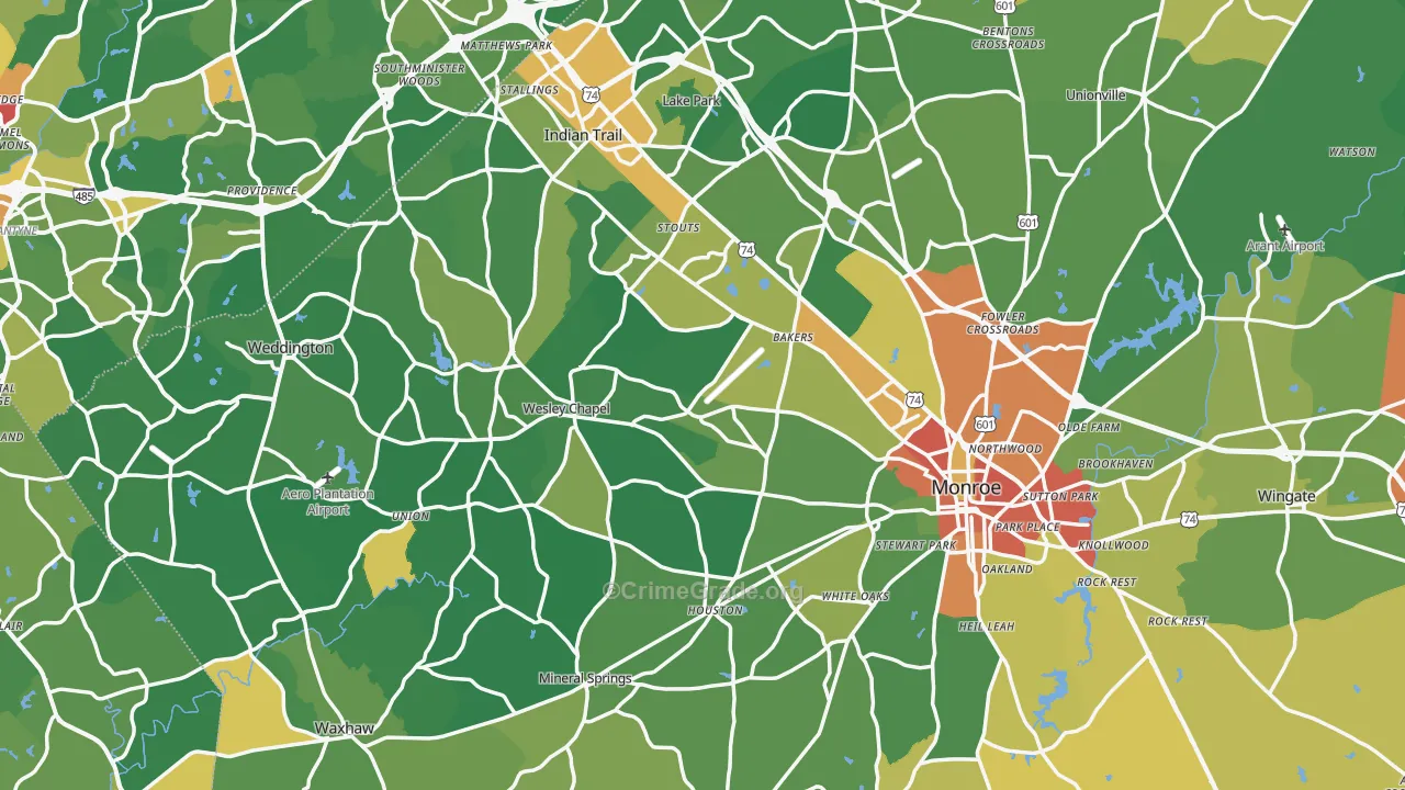 Union County, NC Map of Burglary Rates