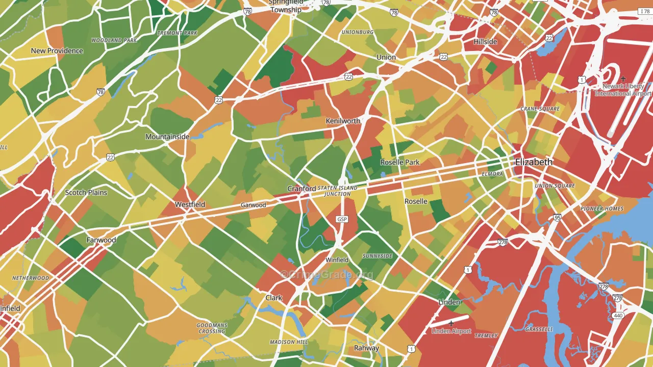 Union County, NJ Map of Burglary Rates