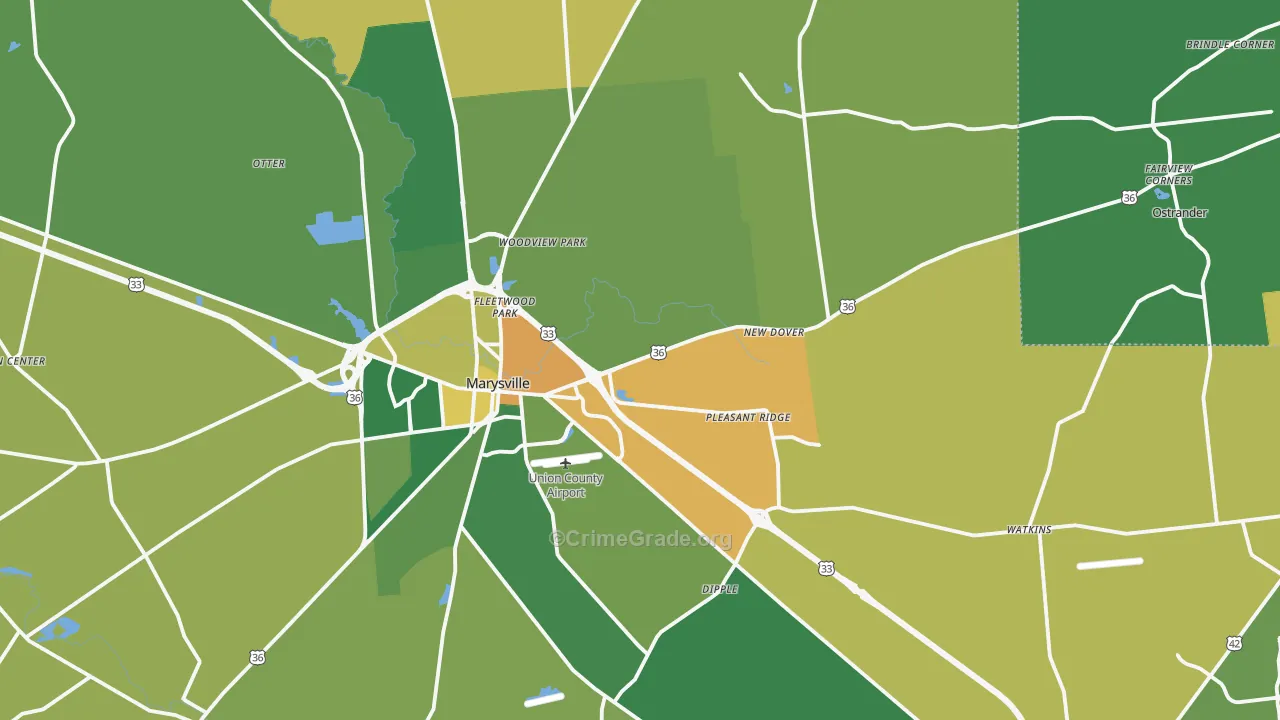Union County, OH Map of Burglary Rates
