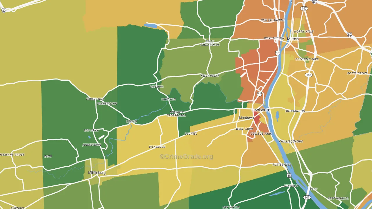 Union County, PA Map of Burglary Rates
