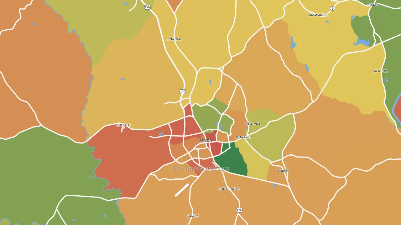 Union County, SC Map of Burglary Rates