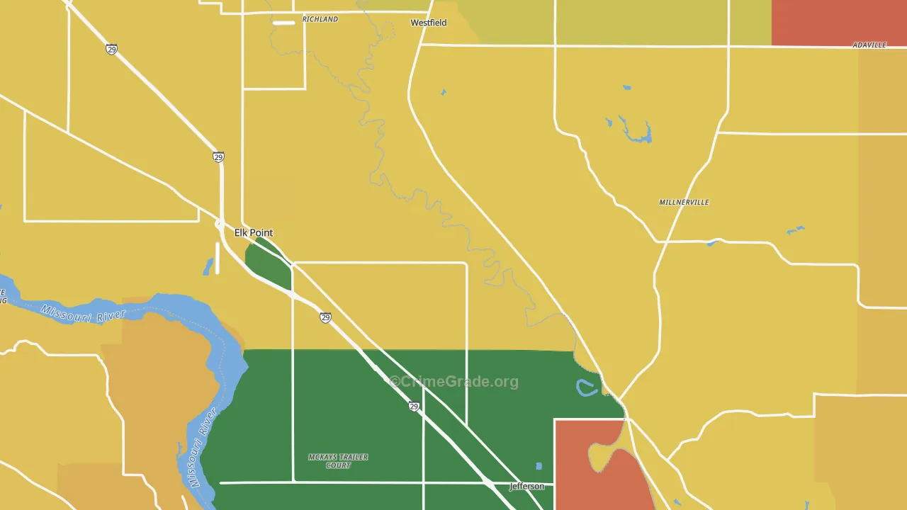 Union County, SD Map of Burglary Rates