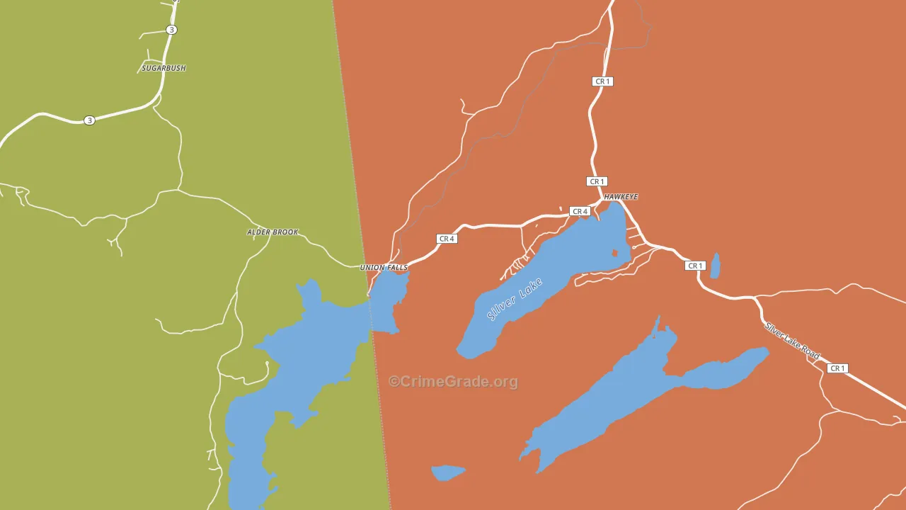 Union Falls, NY Map of Burglary Rates