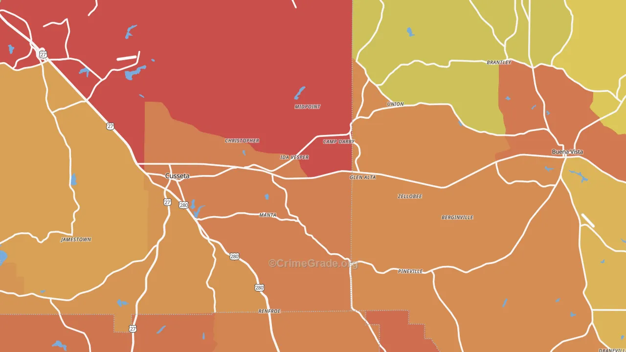 Union, GA Map of Burglary Rates