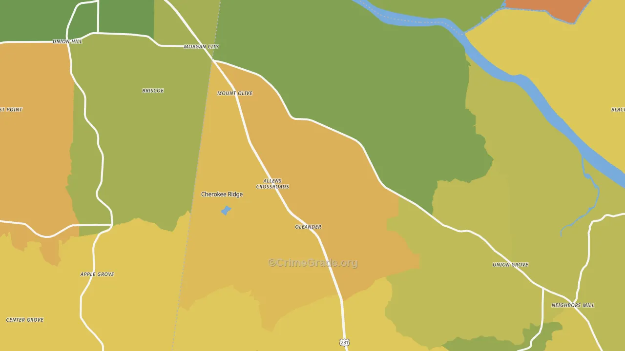 Union Grove, AL Map of Burglary Rates