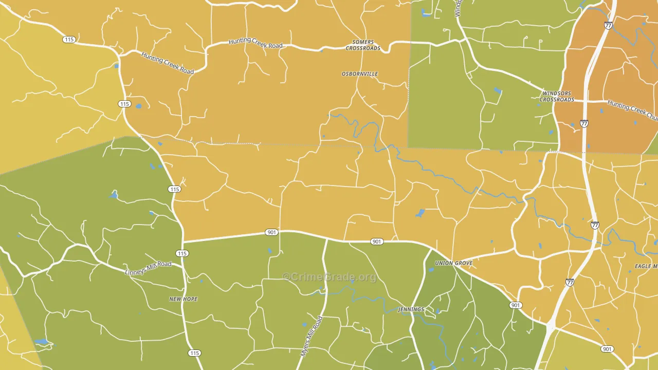 Union Grove, NC Map of Burglary Rates