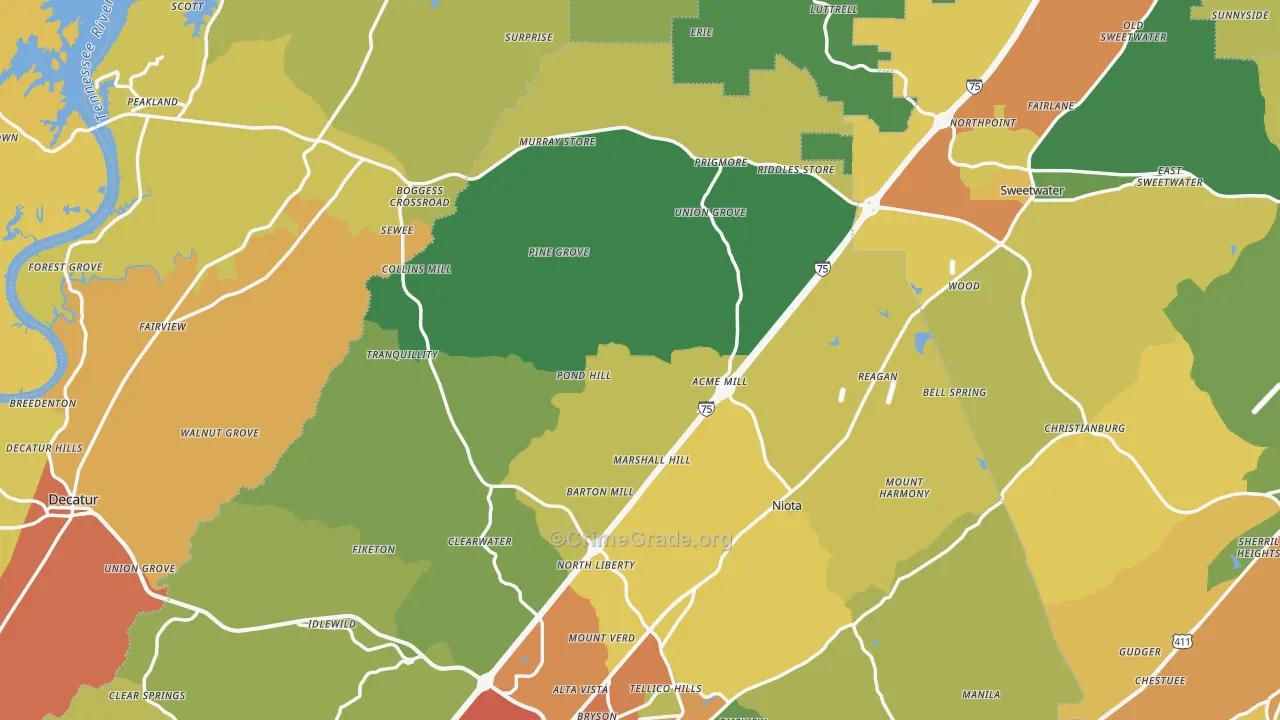 Union Grove, TN Map of Burglary Rates