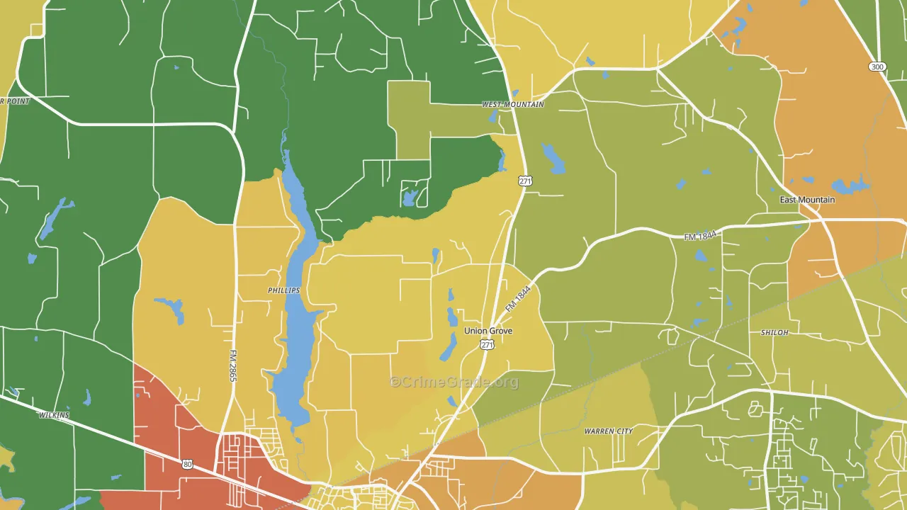 Union Grove, TX Map of Burglary Rates