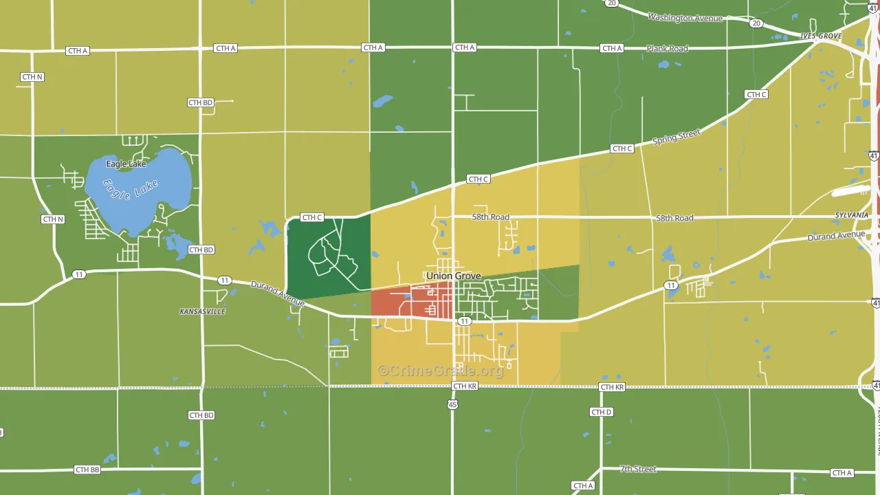 Union Grove, WI Map of Burglary Rates