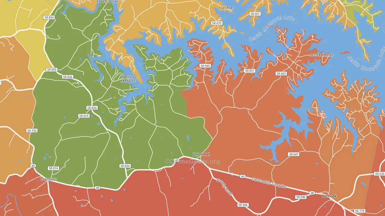 Union Hall, VA Map of Burglary Rates