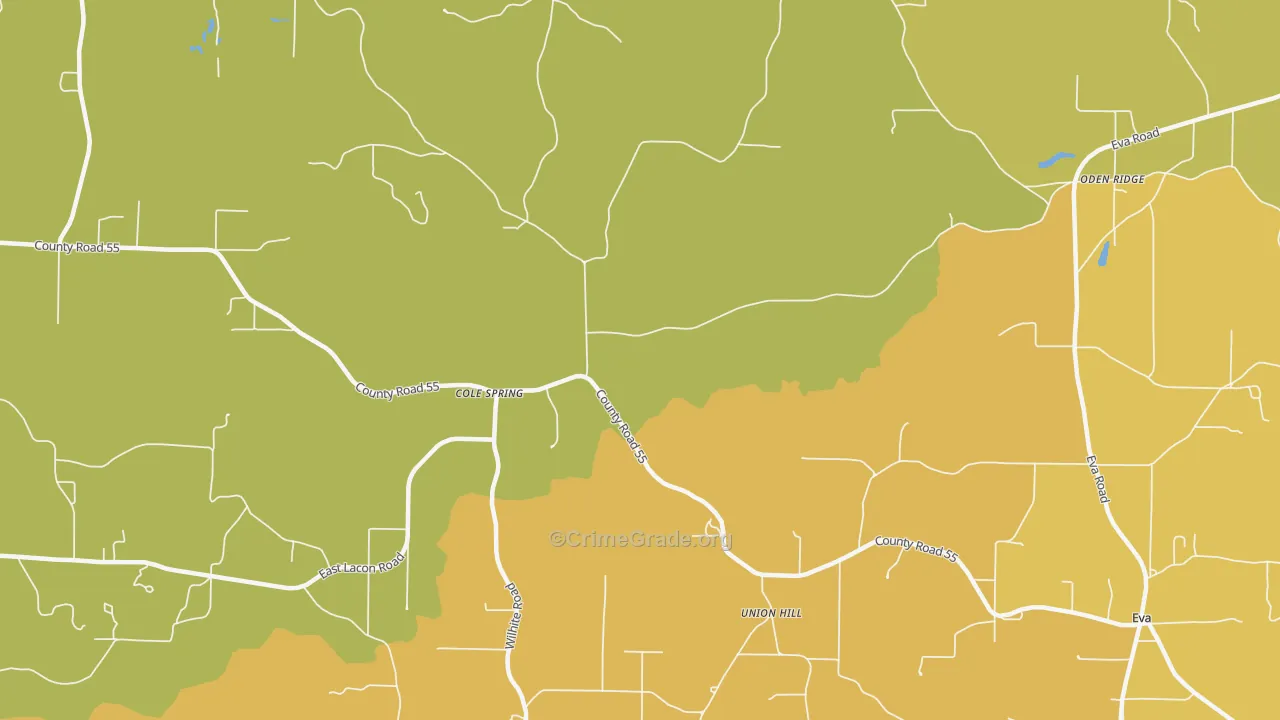 Union Hill, AL Map of Burglary Rates