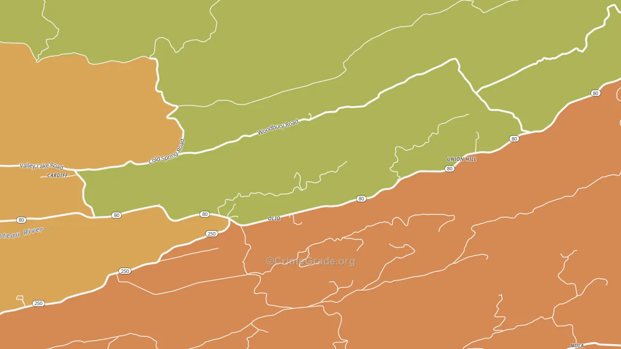 Union Hill, AR Map of Burglary Rates