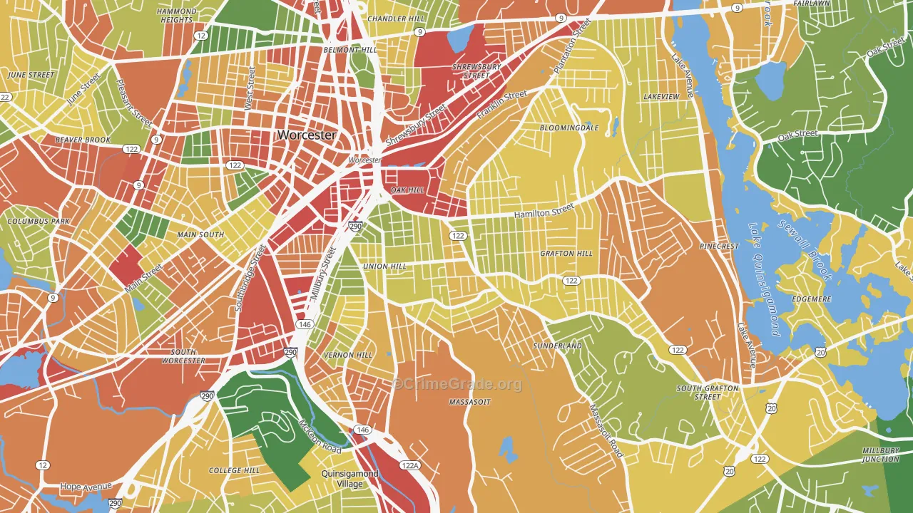 Union Hill, Worcester, MA Map of Burglary Rates