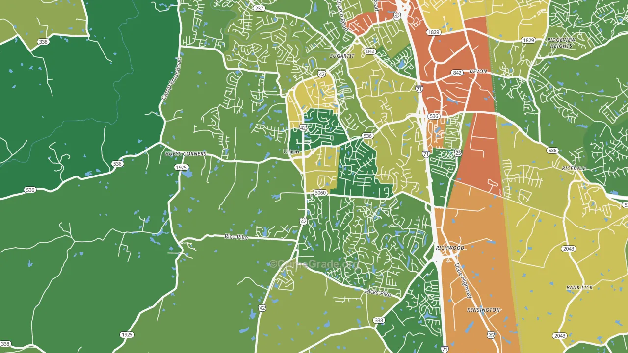 Union, KY Map of Burglary Rates