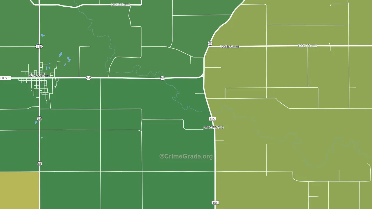 Union Mills, IA Map of Burglary Rates