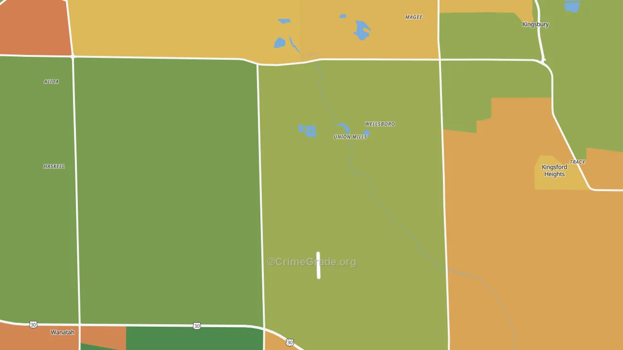 Union Mills, IN Map of Burglary Rates