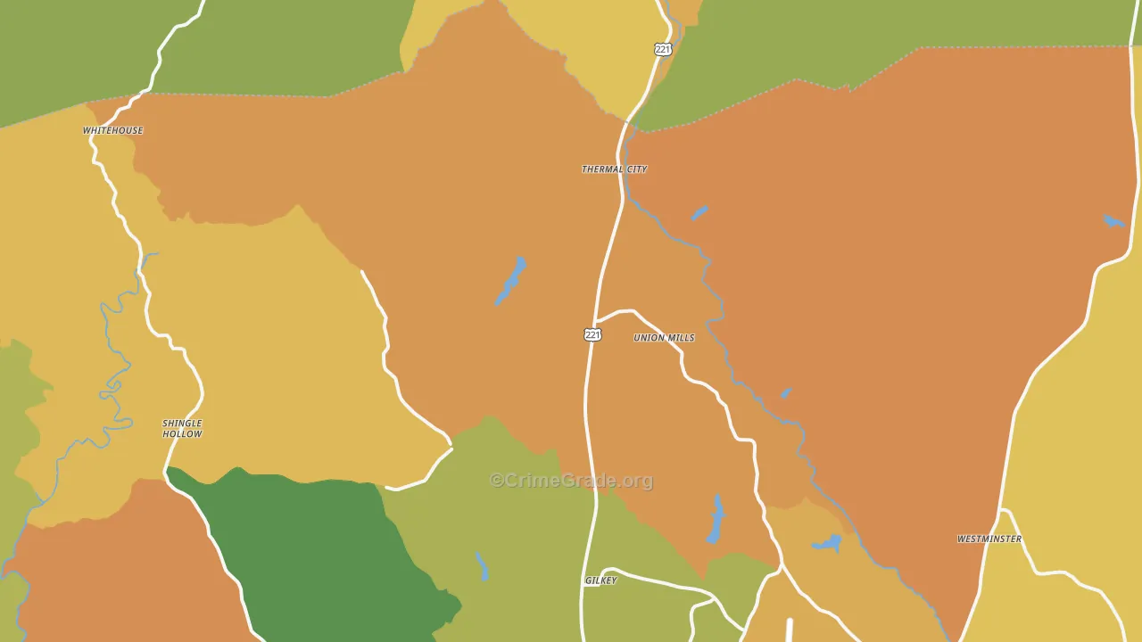 Union Mills, NC Map of Burglary Rates