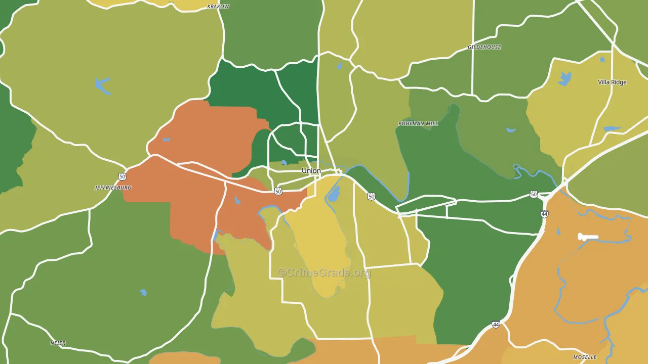 Union, MO Map of Burglary Rates