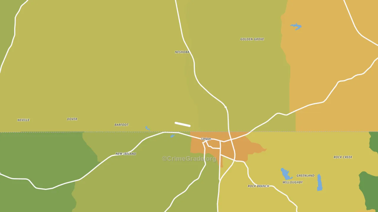 Union, MS Map of Burglary Rates