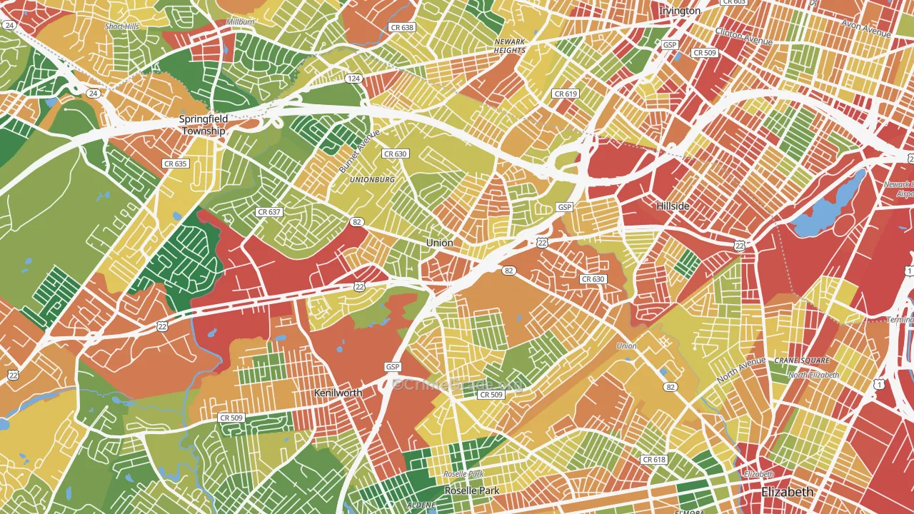 Union, NJ Map of Burglary Rates