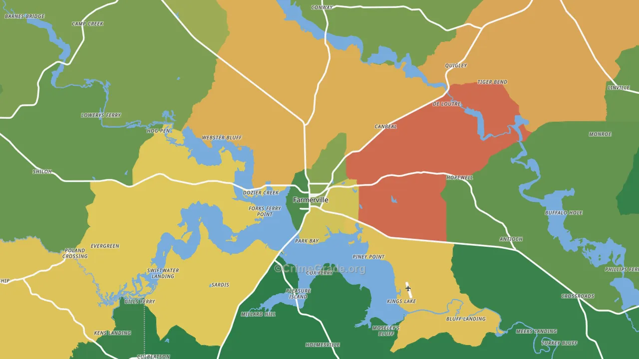 Union Parish, LA Map of Burglary Rates