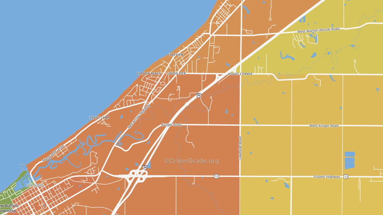 Union Pier, MI Map of Burglary Rates