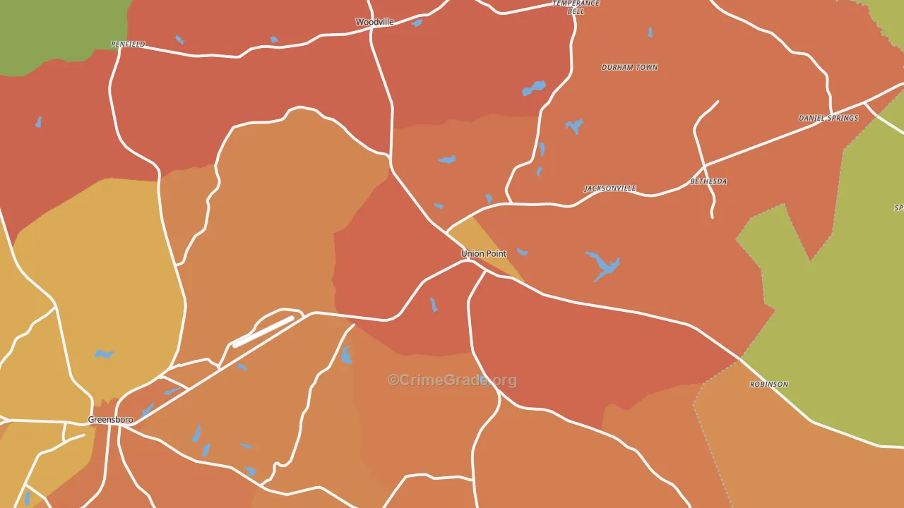 Union Point, GA Map of Burglary Rates