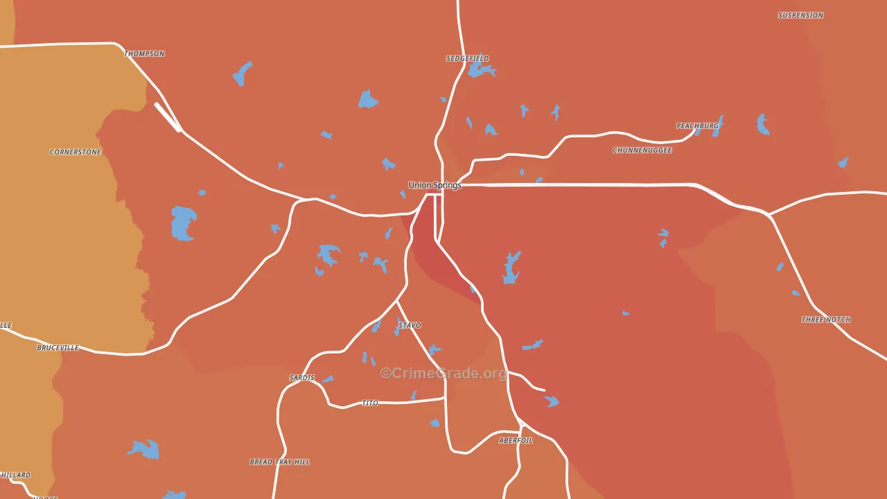 Union Springs, AL Map of Burglary Rates