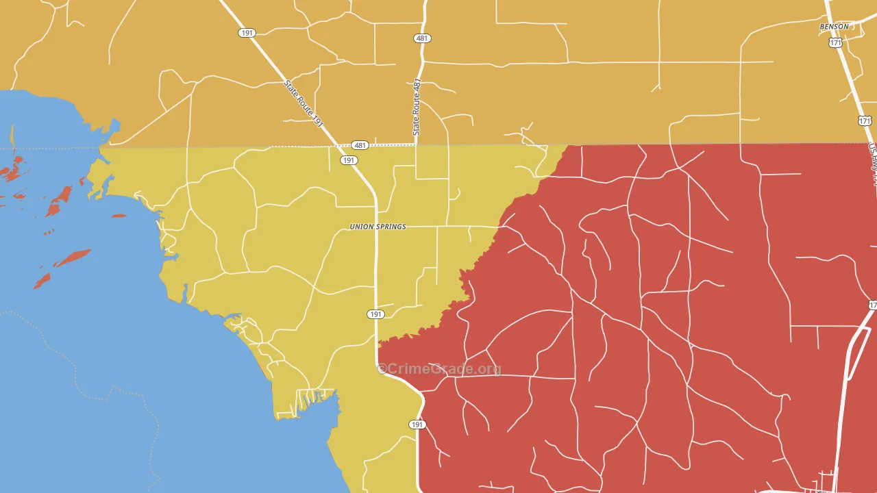 Union Springs, LA Map of Burglary Rates