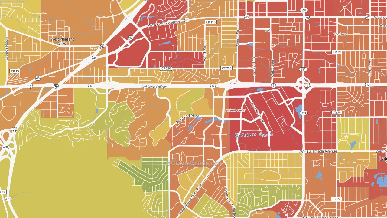 Union Square, Lakewood, CO Map of Burglary Rates