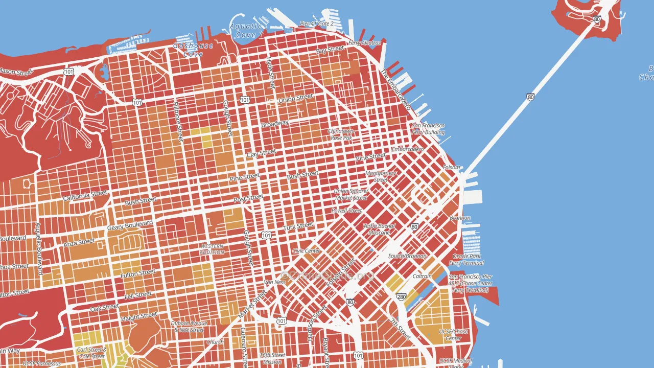Union Square, San Francisco, CA Map of Burglary Rates
