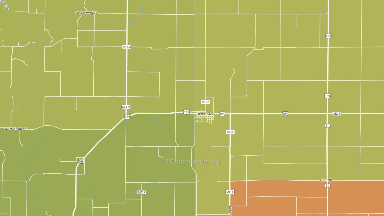Union Star, MO Map of Burglary Rates