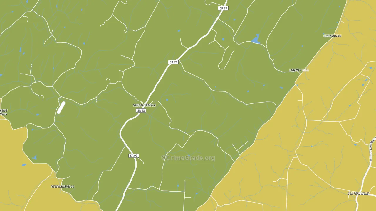 Union Temple, TN Map of Burglary Rates