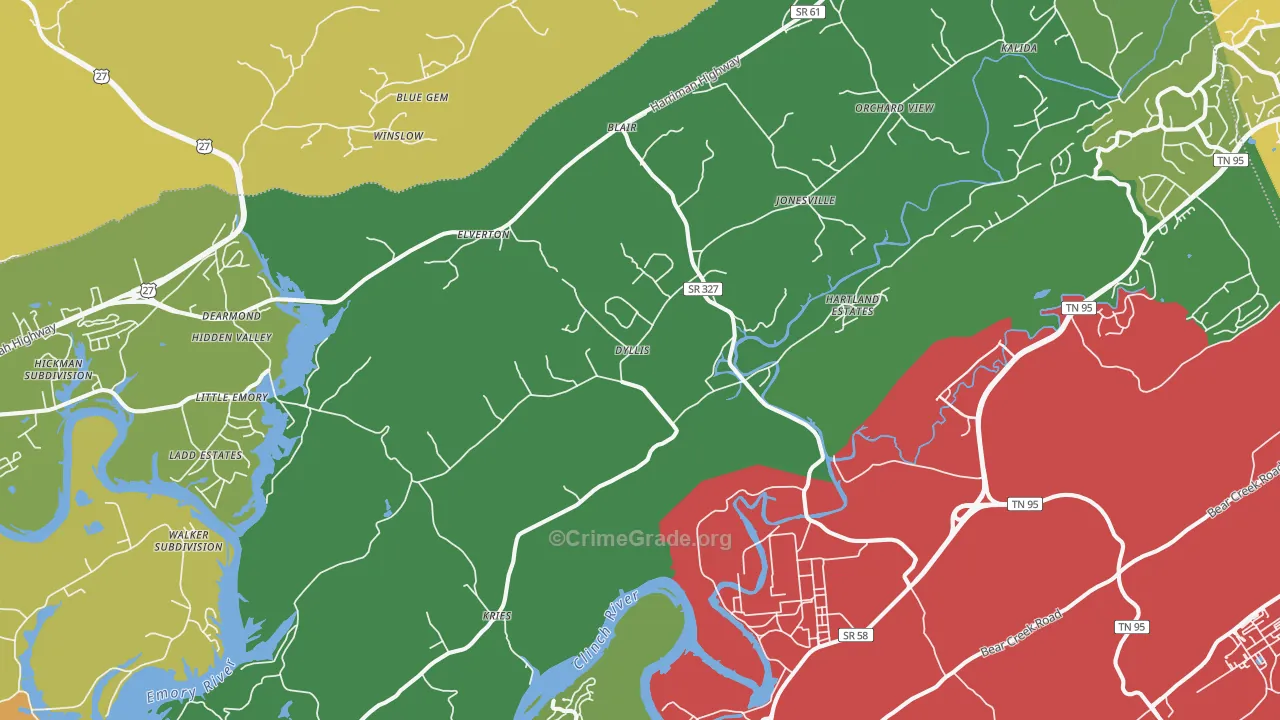Union, TN Map of Burglary Rates