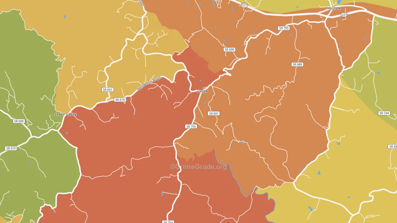 Union, VA Map of Burglary Rates