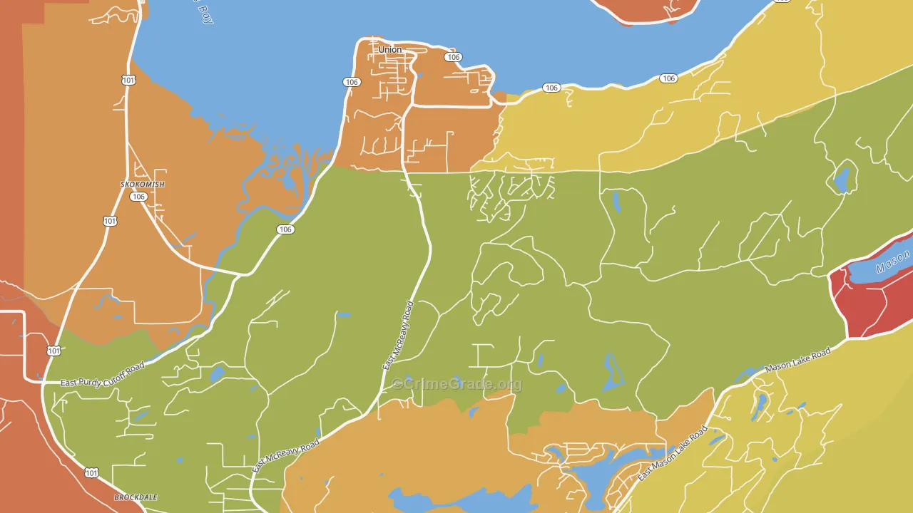 Union, WA Map of Burglary Rates