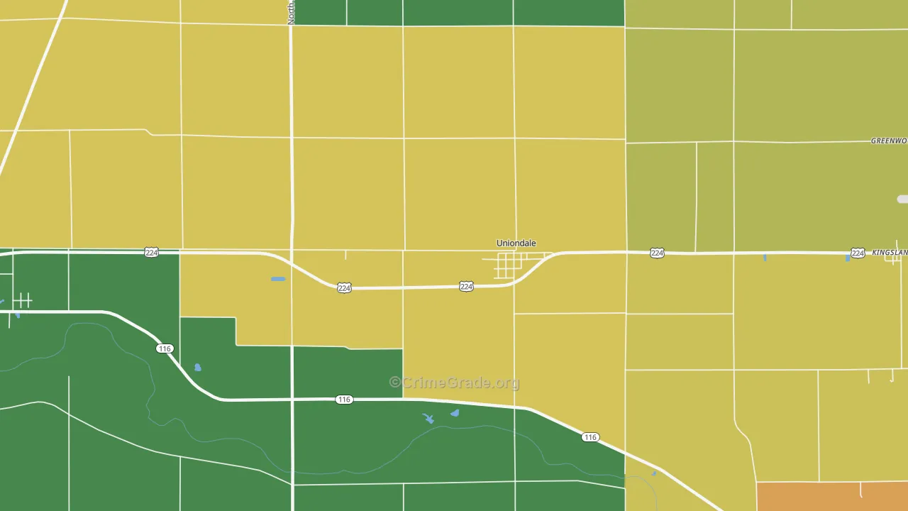 Uniondale, IN Map of Burglary Rates
