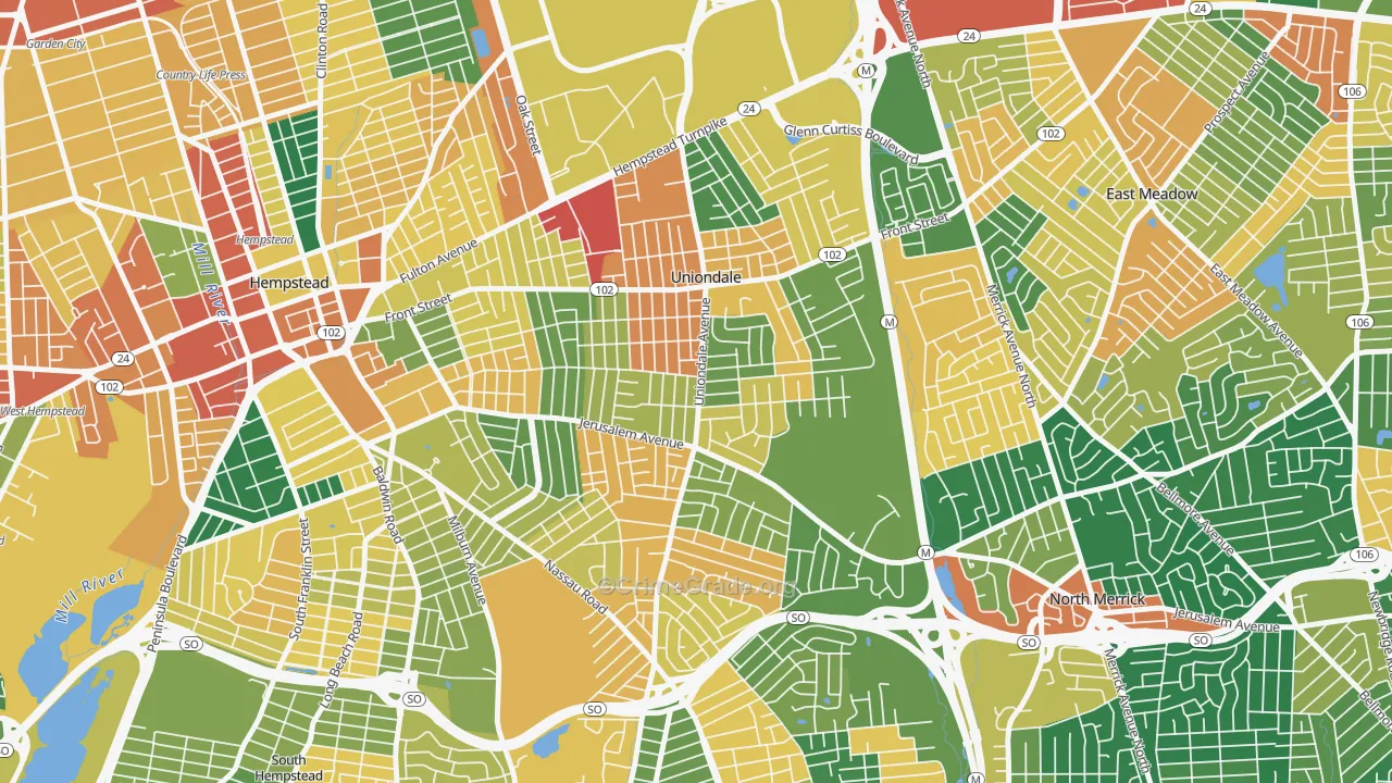 Uniondale, NY Map of Burglary Rates