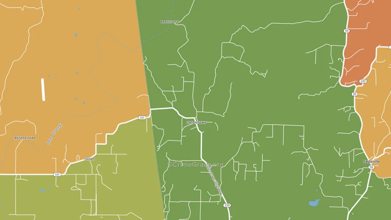 Uniontown, AR Map of Burglary Rates