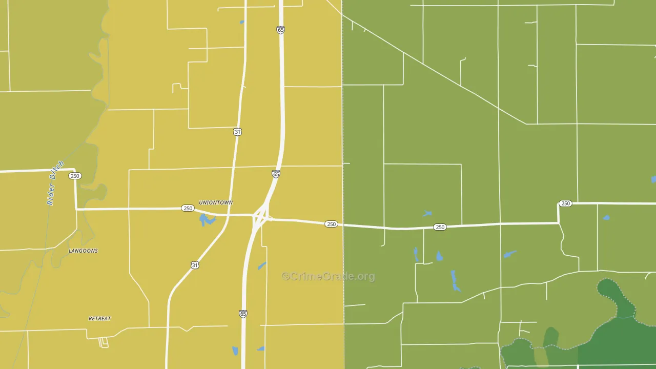 Uniontown, IN Map of Burglary Rates