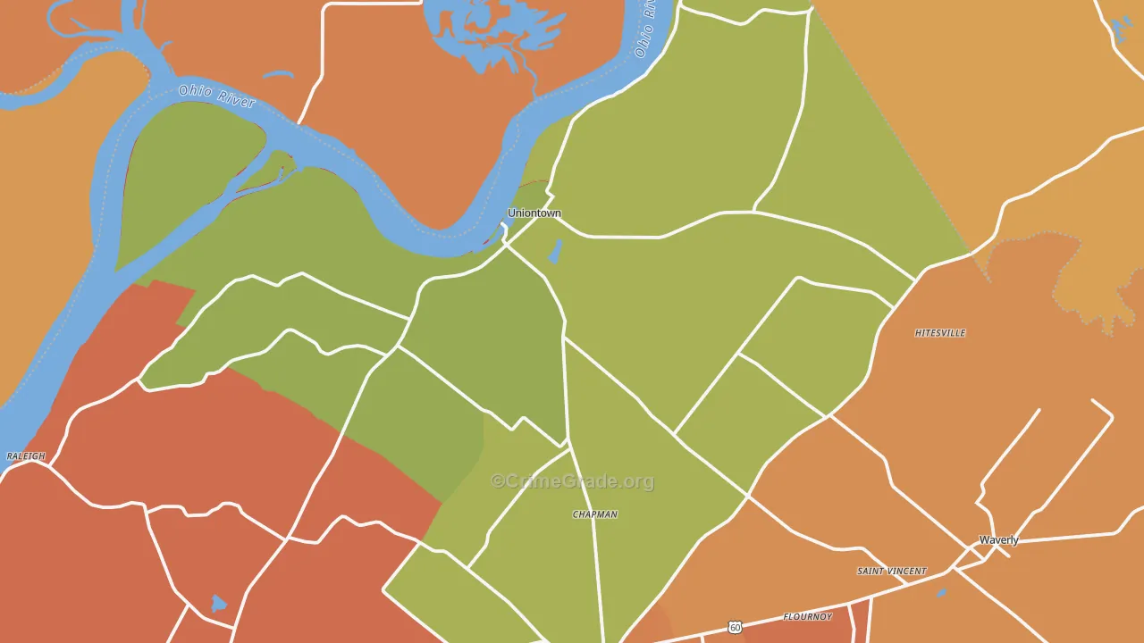 Uniontown, KY Map of Burglary Rates