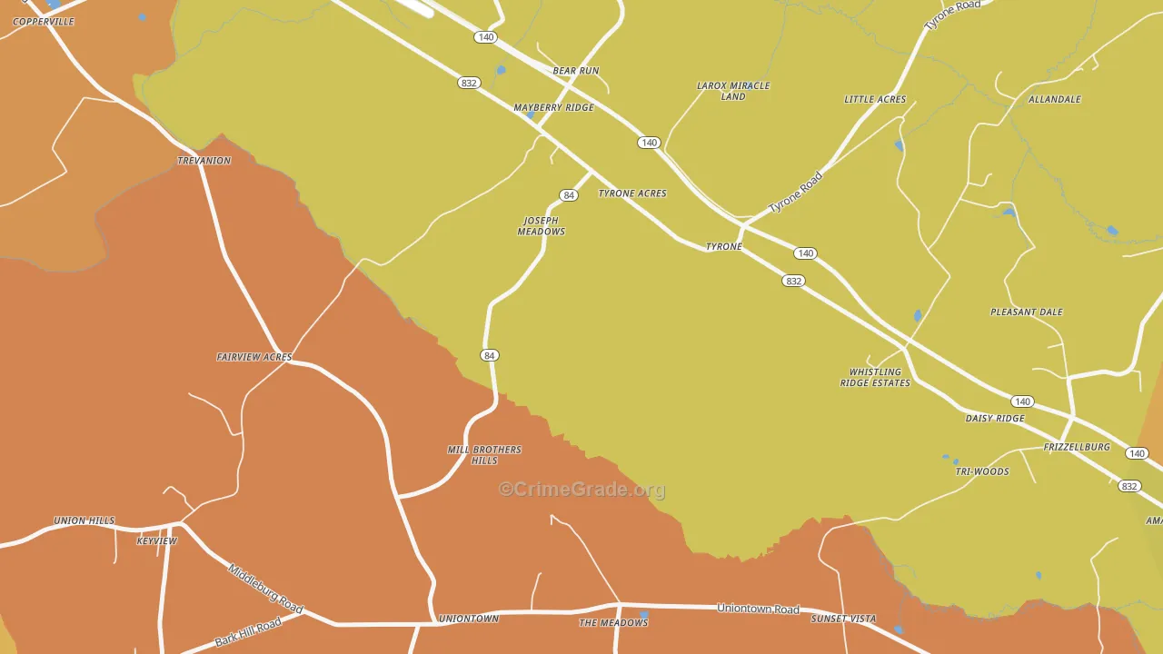 Uniontown, MD Map of Burglary Rates