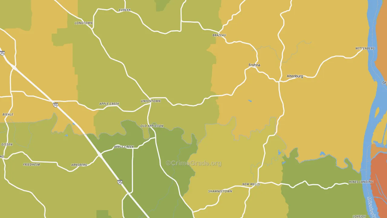 Uniontown, MO Map of Burglary Rates
