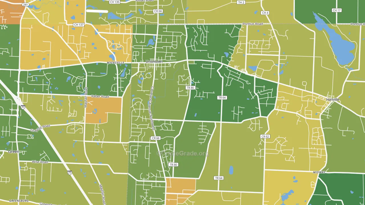 Uniontown, OH Map of Burglary Rates