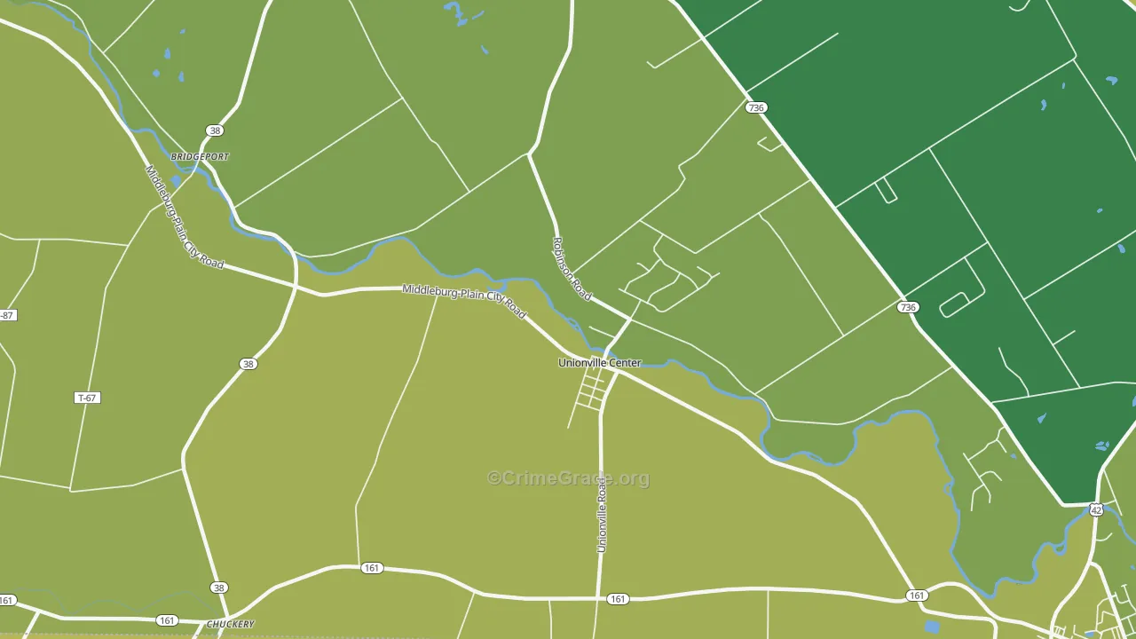 Unionville Center, OH Map of Burglary Rates