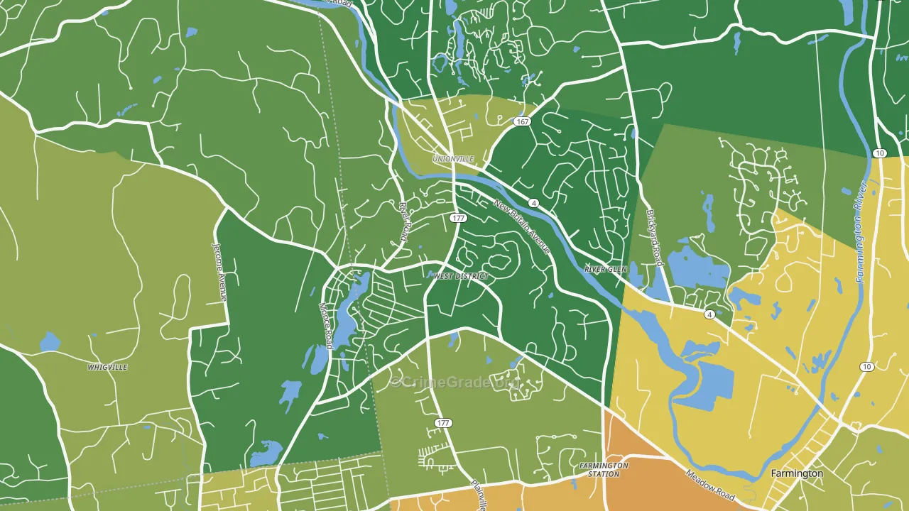 Unionville, CT Map of Burglary Rates