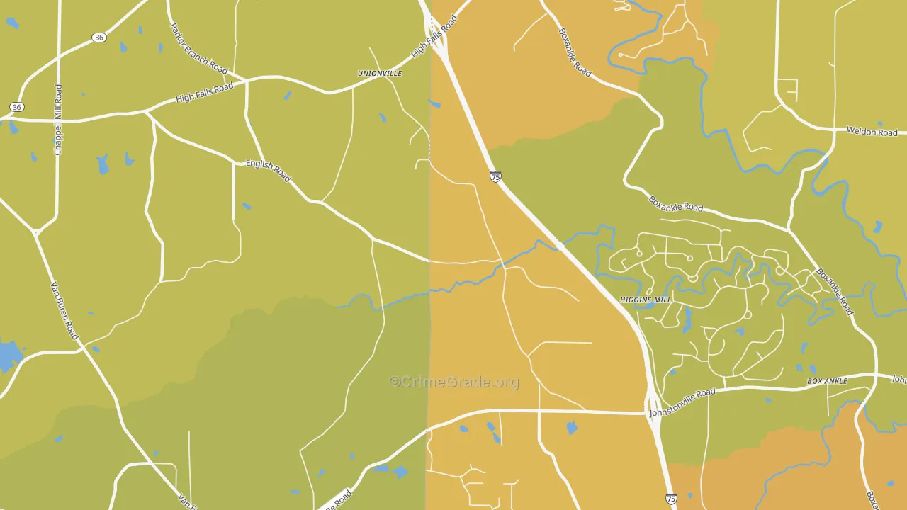 Unionville, GA Map of Burglary Rates