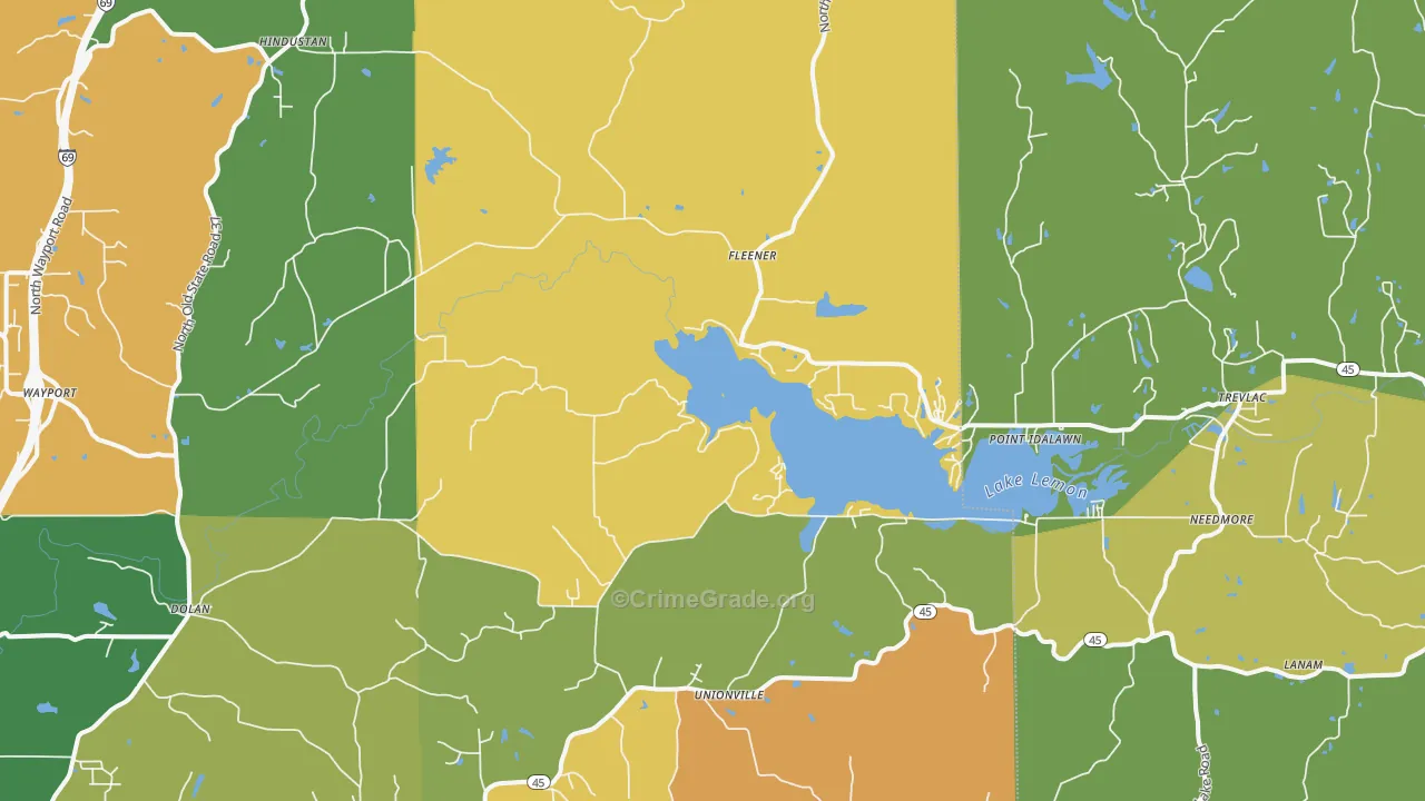 Unionville, IN Map of Burglary Rates